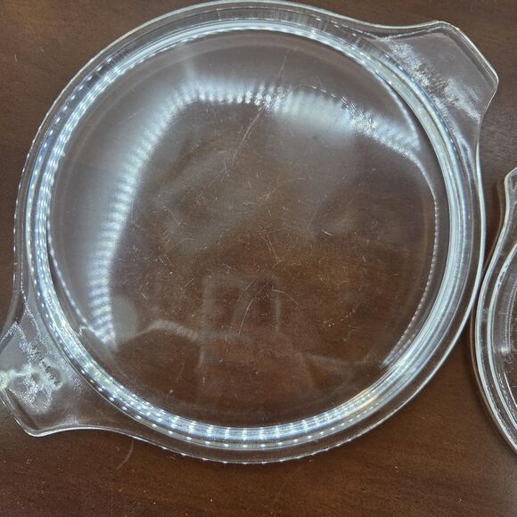 Pyrex Glass Casserole Replacement Lids Lot Of 2 Clear Round 475-C31 With Handles - Picture 2 of 9
